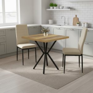 Set Masa fixa Patrata Artex Nuc cu 2 scaune Oscar crem