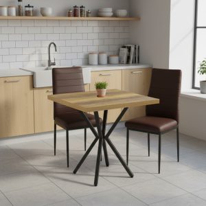 Set Masa fixa Patrata Artex Nuc cu 2 scaune Piele Oscar Maro