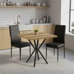 Set Masa fixa Patrata Artex Nuc cu 2 scaune Piele Oscar Negru