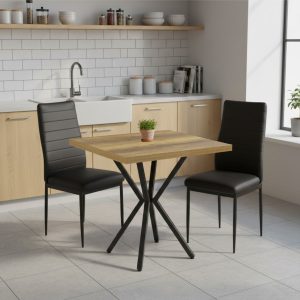 Set Masa fixa Patrata Artex Nuc cu 2 scaune Piele Oscar Negru