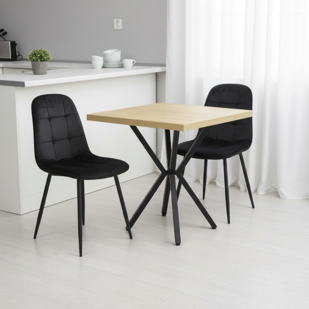 Set Masa fixa Patrata Artex Stejar cu 2 Scaune Gya Negru