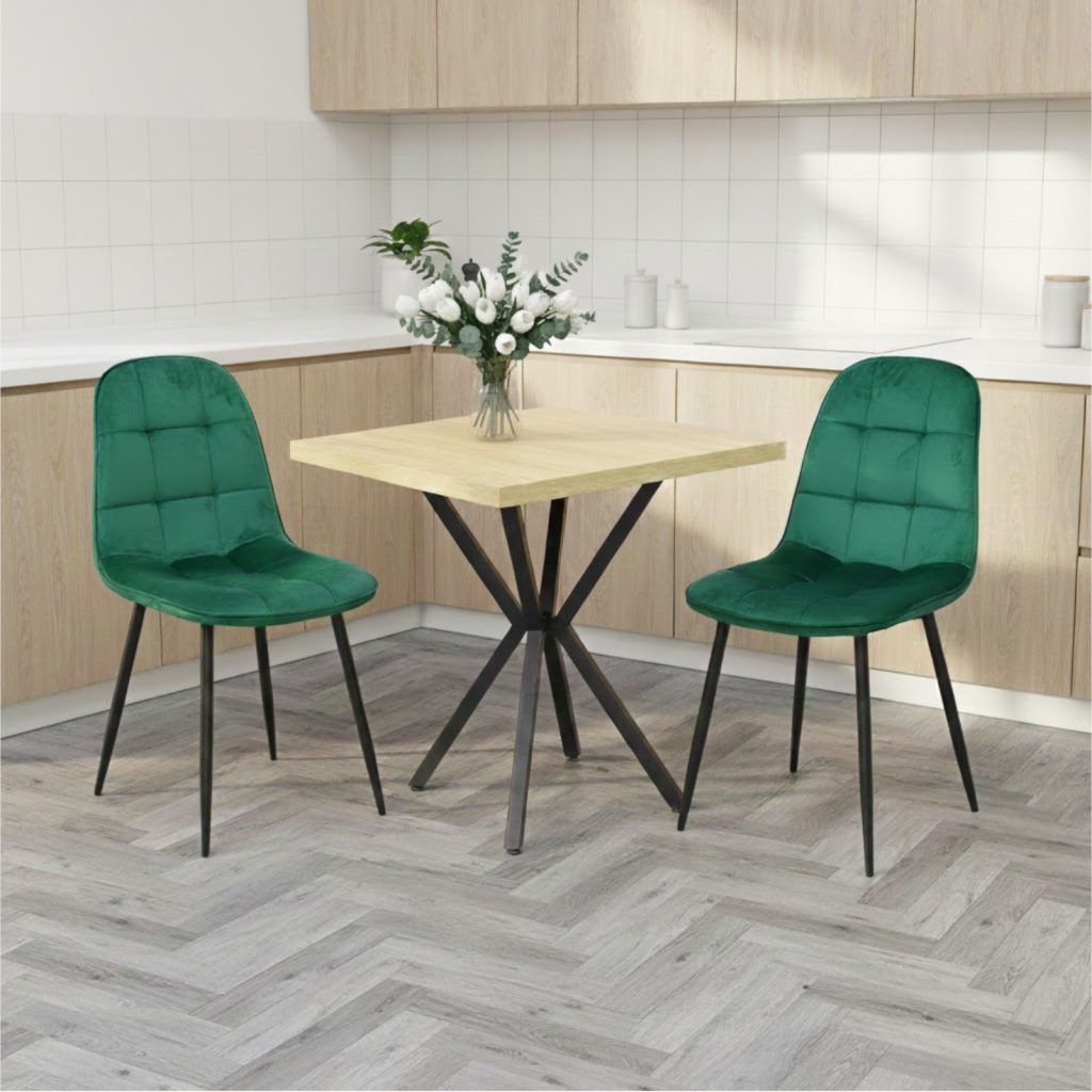 Set Masa fixa Patrata Artex Stejar cu 2 Scaune Gya Verde