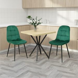 Set Masa fixa Patrata Artex Stejar cu 2 Scaune Gya Verde