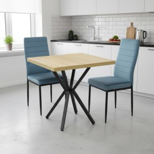 Set Masa fixa Patrata Artex Stejar cu 2 scaune Oscar Albastru