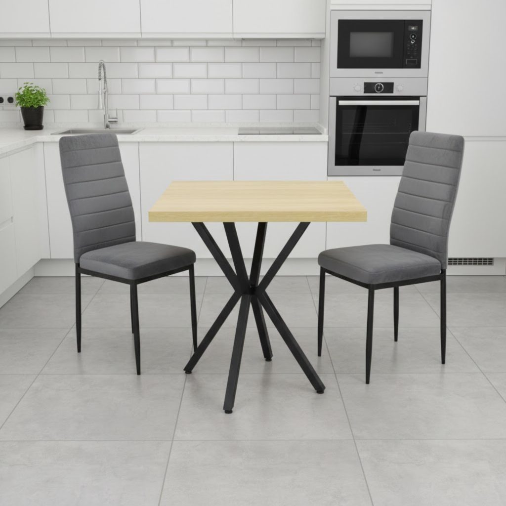 Set Masa fixa Patrata Artex Stejar cu 2 scaune Oscar Gri