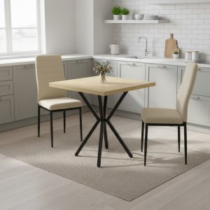 Set Masa fixa Patrata Artex Stejar cu 2 scaune Oscar crem