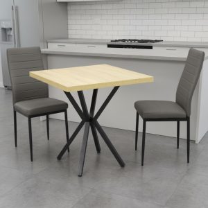 Set Masa fixa Patrata Artex Stejar cu 2 scaune Piele Oscar Gri