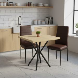 Set Masa fixa Patrata Artex Stejar cu 2 scaune Piele Oscar Maro