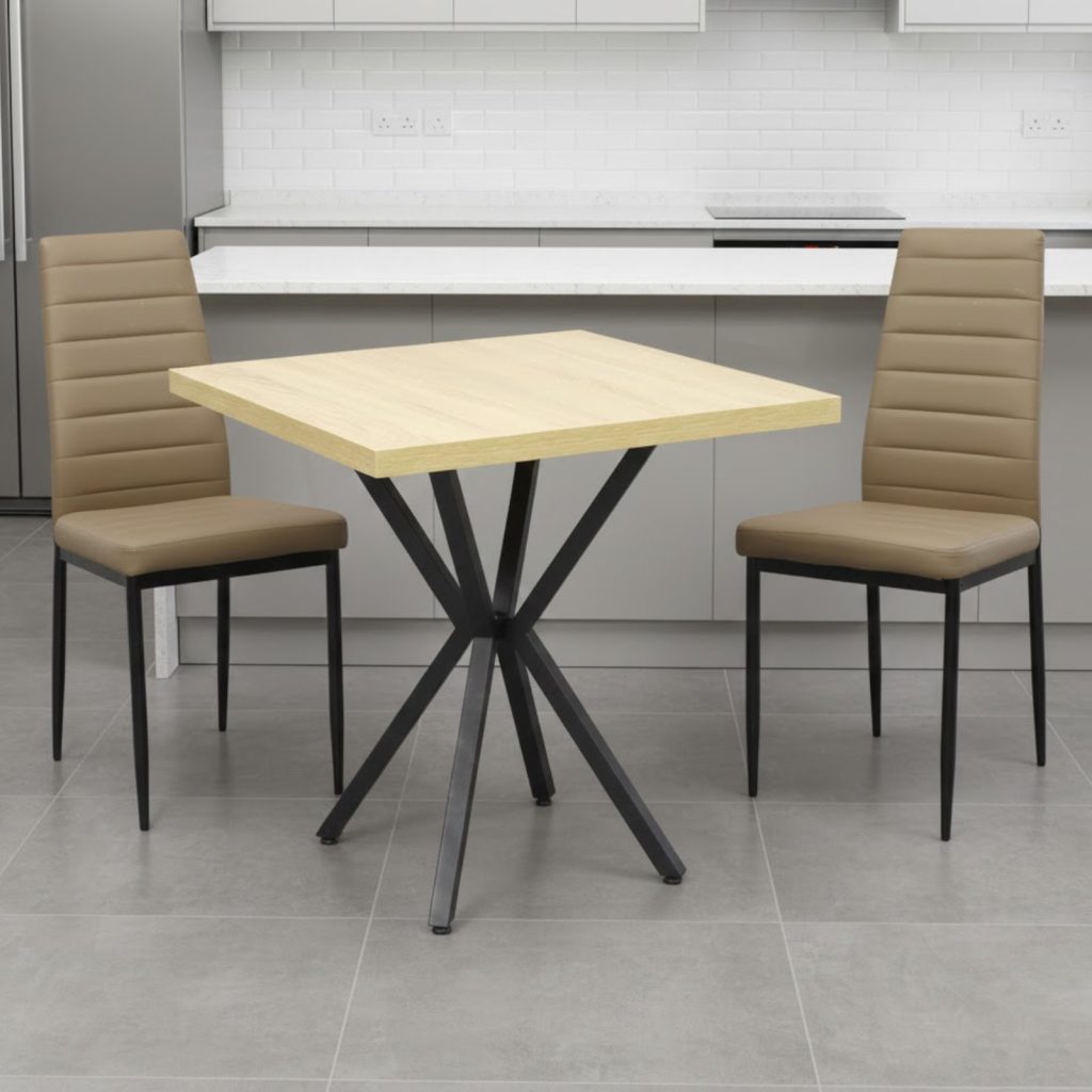 Set Masa fixa Patrata Artex Stejar cu 2 scaune Piele Oscar Maro Deschis