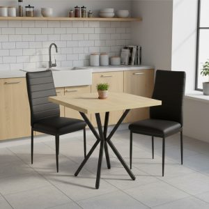 Set Masa fixa Patrata Artex Stejar cu 2 scaune Piele Oscar Negru