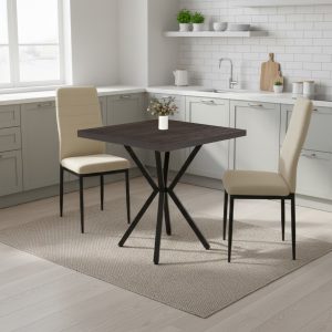 Set Masa fixa Patrata Artex Wenge cu 2 scaune Oscar crem