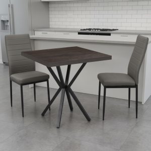 Set Masa fixa Patrata Artex Wenge cu 2 scaune Piele Oscar Gri