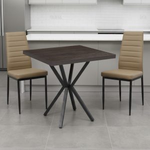 Set Masa fixa Patrata Artex Wenge cu 2 scaune Piele Oscar Maro Deschis