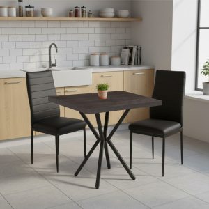 Set Masa fixa Patrata Artex Wenge cu 2 scaune Piele Oscar Negru