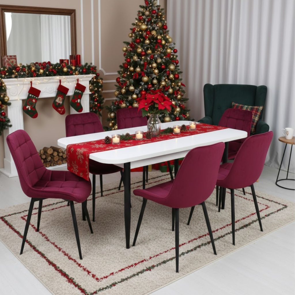 Set masă extensibilă Viena Alba cu 6 Scaune Onix Bordo