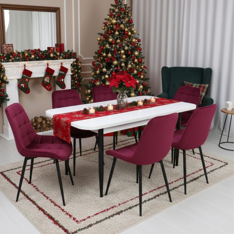 Set masă extensibilă Viena Alba cu 6 Scaune Onix Bordo