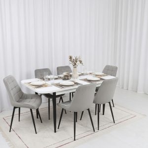 Set masa extensibila Viena Alba cu 6 Scaune Onix Gri Deschis