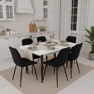 Set masa extensibila Viena Alba cu 6 Scaune Onix Negru