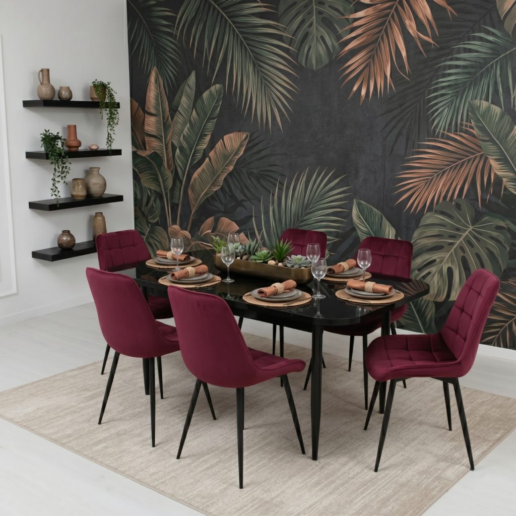 Set masa extensibila Viena Negru cu 6 Scaune Onix Bordo 1