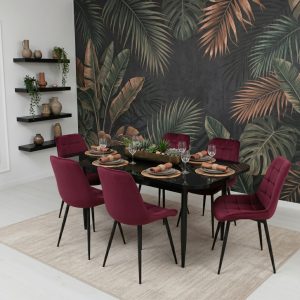 Set masa extensibila Viena Negru cu 6 Scaune Onix Bordo 1