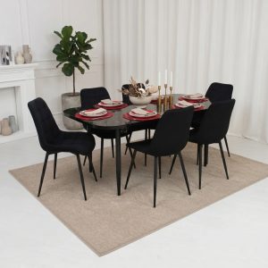Set masa extensibila Viena Negru cu 6 Scaune Onix Negru 1