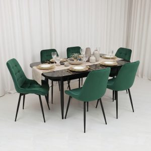 Set masa extensibila Viena Negru cu 6 Scaune Onix Verde 1