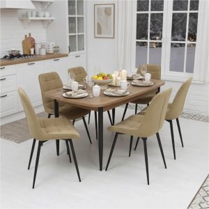 Set masa extensibila Viena Nuc cu 6 Scaune Onix Bej