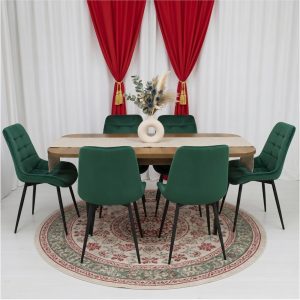 Set masa extensibila Viena Nuc cu 6 Scaune Onix Verde
