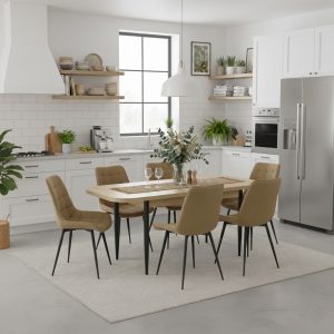 Set masa extensibila Viena Stejar cu 6 Scaune Onix Bej 1