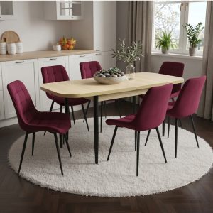 Set masa extensibila Viena Stejar cu 6 Scaune Onix Bordo 1