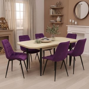 Set masa extensibila Viena Stejar cu 6 Scaune Onix Mov 1