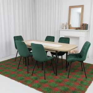 Set masa extensibila Viena Stejar cu 6 Scaune Onix Verde