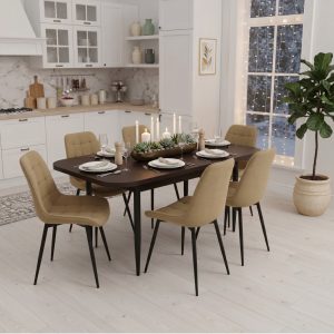 Set masa extensibila Viena Wenge cu 6 Scaune Onix Bej