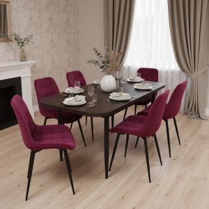 Set masa extensibila Viena Wenge cu 6 Scaune Onix Bordo