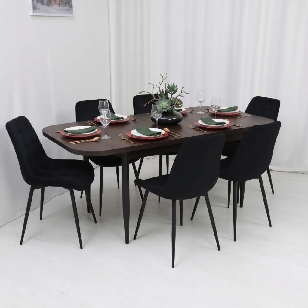 Set masa extensibila Viena Wenge cu 6 Scaune Onix Negru