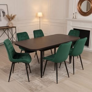 Set masa extensibila Viena Wenge cu 6 Scaune Onix Verde