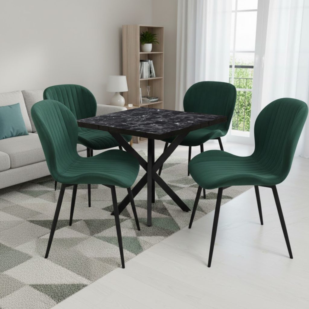 Tania x patrata negru marmorat cu opal Verde