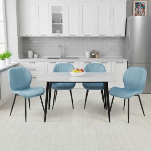 Set Masa fixa Atlas Marble Alba cu 4 scaune Opal Blue