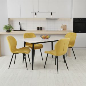 Set Masa fixa Atlas Marble Alba cu 4 scaune Opal Galben