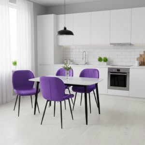 Set Masa fixa Atlas Marble Alba cu 4 scaune Opal Mov