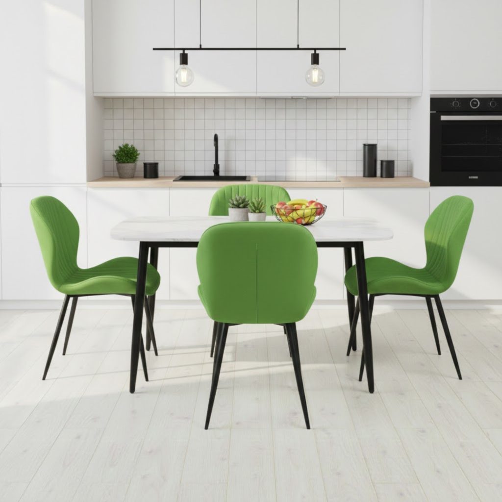 Set Masa fixa Atlas Marble Alba cu 4 scaune Opal Olive