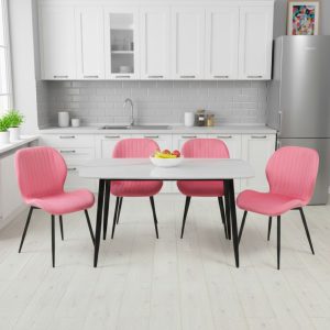 Set Masa fixa Atlas Marble Alba cu 4 scaune Opal Roz 2