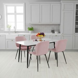 Set Masa fixa Atlas Marble Alba cu 4 scaune Opal Roz