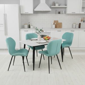 Set Masa fixa Atlas Marble Alba cu 4 scaune Opal Verde Fistic