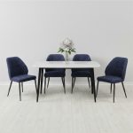 Set Masa fixa Atlas Marble Alba cu 4 scaune Velto Albastru