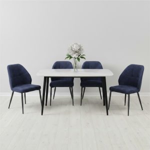 Set Masa fixa Atlas Marble Alba cu 4 scaune Velto Albastru