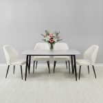 Set Masa fixa Atlas Marble Alba cu 4 scaune Velto Crem