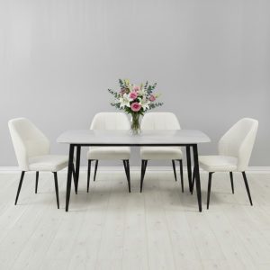 Set Masa fixa Atlas Marble Alba cu 4 scaune Velto Crem