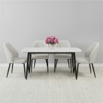 Set Masa fixa Atlas Marble Alba cu 4 scaune Velto Gri Deschis