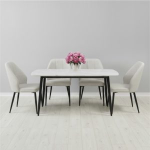 Set Masa fixa Atlas Marble Alba cu 4 scaune Velto Gri Deschis